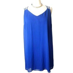Charming Charlie Womens Sleeveless Dress Sz L Strappy Royal Blue Flowy Chic